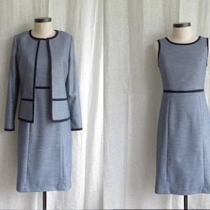 2 Talbots Blue Dress & Jacket Outfit Sleeveless Shift Dress Crop Jacket Suit Size 2