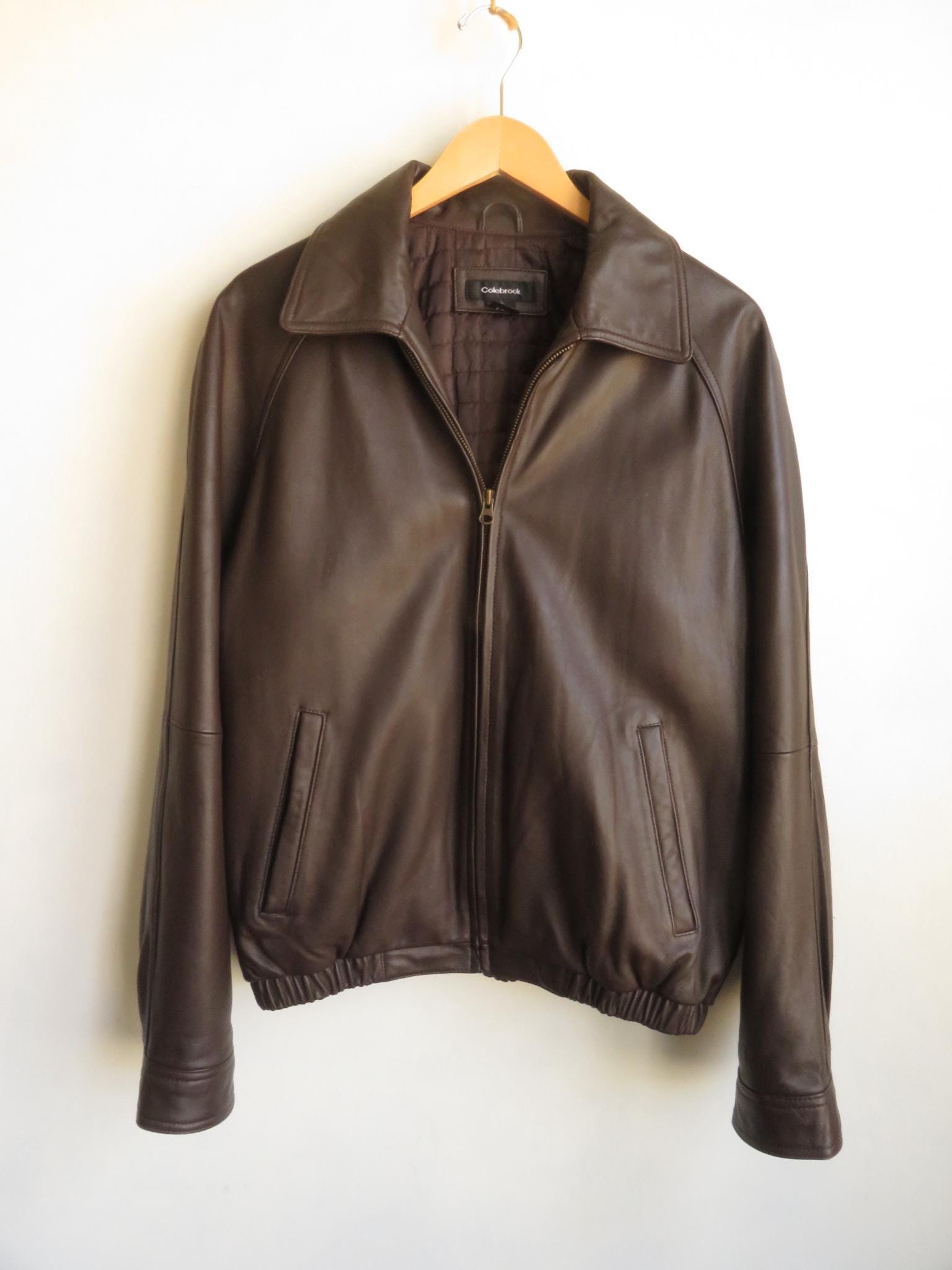 New! Brown Leather Jacket Colebrook Bomber Jacket Size Medium - Etsy