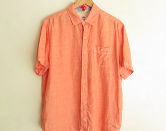 M Tommy Bahama Orange Linen Shirt Short Sleeve Men's Linen Summer Shirt Men's Resort Wear