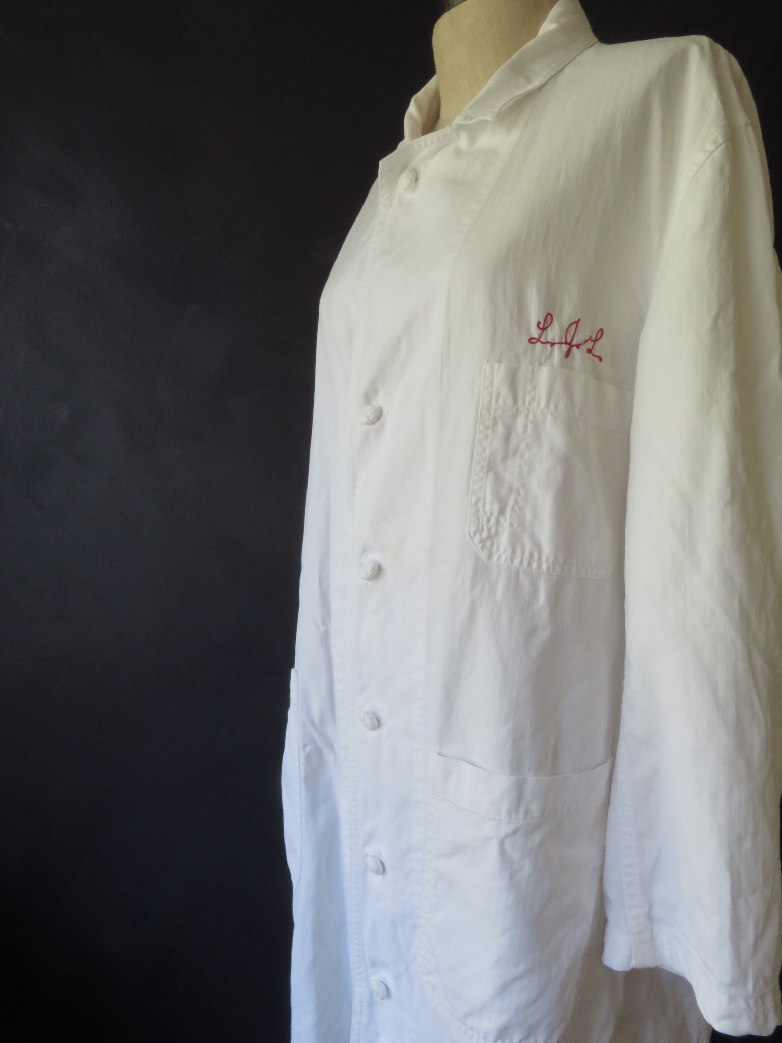 Vintage Hospital Coat White Cotton Lab Coat Duster Coat