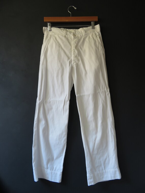 40s White Work Pants Milkman Pants Button-Fly Vint