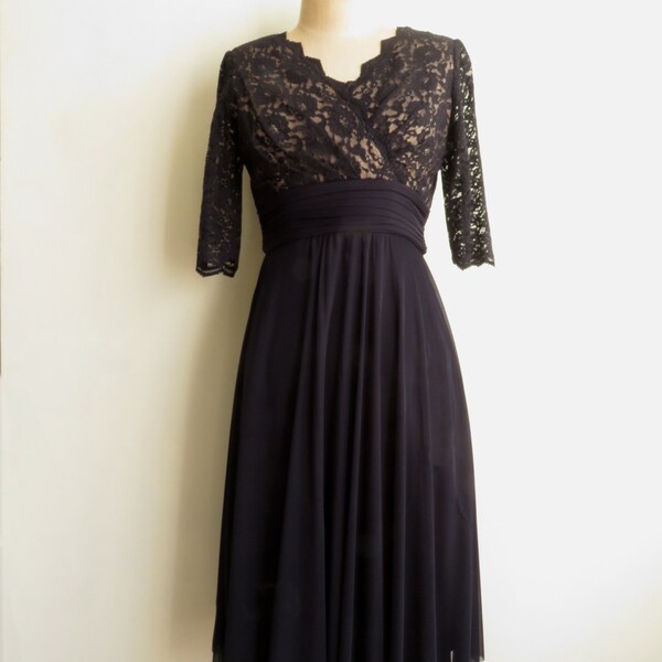 6P Black Lace Cocktail Dress 50s Style Evening Dress Jessica Howard Size 6 Petite