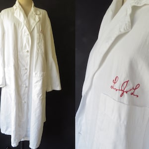 Vintage Hospital Coat White Cotton Lab Coat Duster Coat Scientist Coat Doctor Work Coat Utility Coat Shop Coat Artist&#39;s Smock Coat Angelica