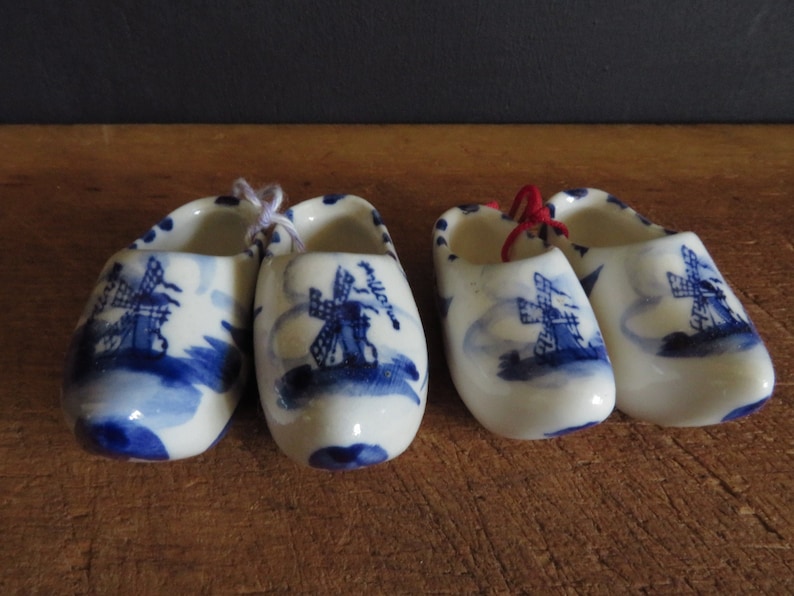 Vintage Delft Clogs Miniature Dutch Clogs Souvenir Holland Hand Painted Porcelain Souvenir Solvang California Danish Village