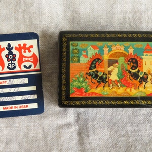 Antique Russian USSR Lacquer Box Vintage Soviet Made in USSR w/ Certificate of Authenticity Hand Painted