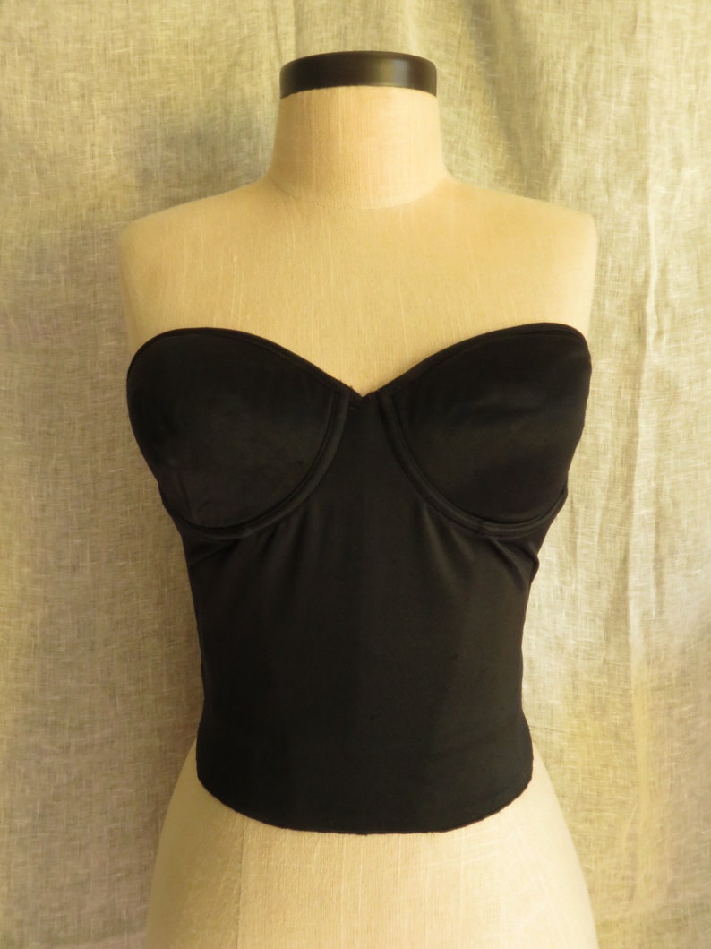 34c Black Bustier Lycra Stretch Solid Black Strapless Corset Etsy