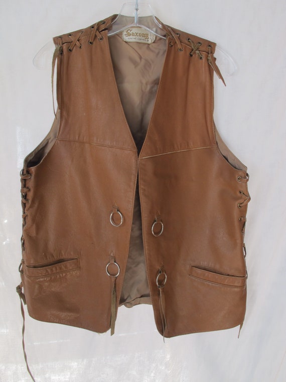 60s Brown Leather Vest Cognac Caramel Saxony Vinta