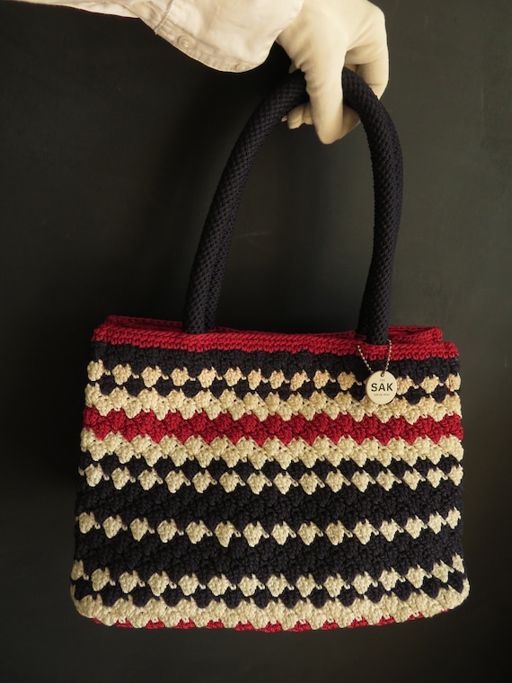 The SAK Crochet Purse Red White & Blue Stripe Cro… - image 2