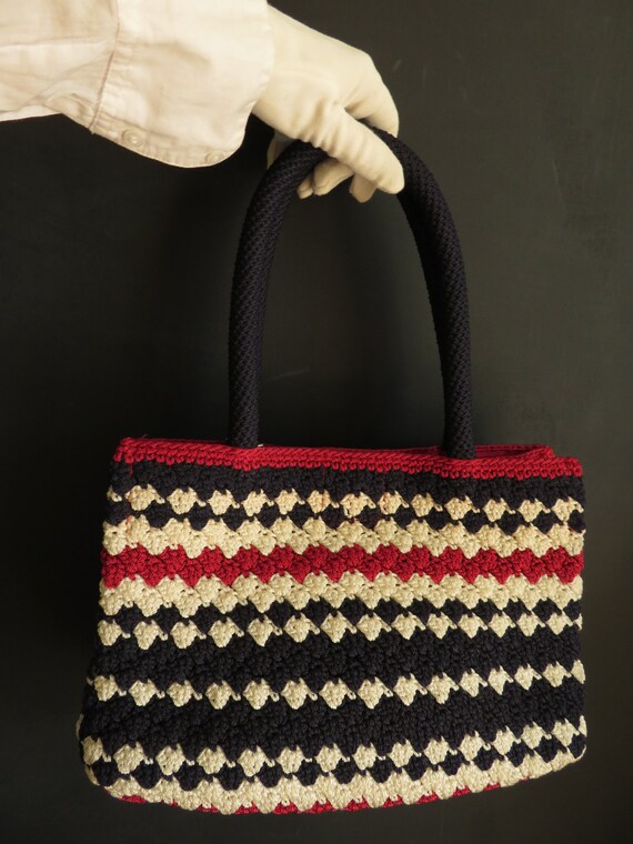 The SAK Crochet Purse Red White & Blue Stripe Cro… - image 3