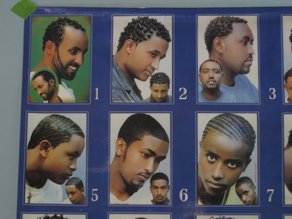 Rwandan Barbershop Poster Hair Styles Vintage Poster From Rwanda 1980s Fades Barber Shop Style Chart African Men S Barber Cuts Jheri Curl
