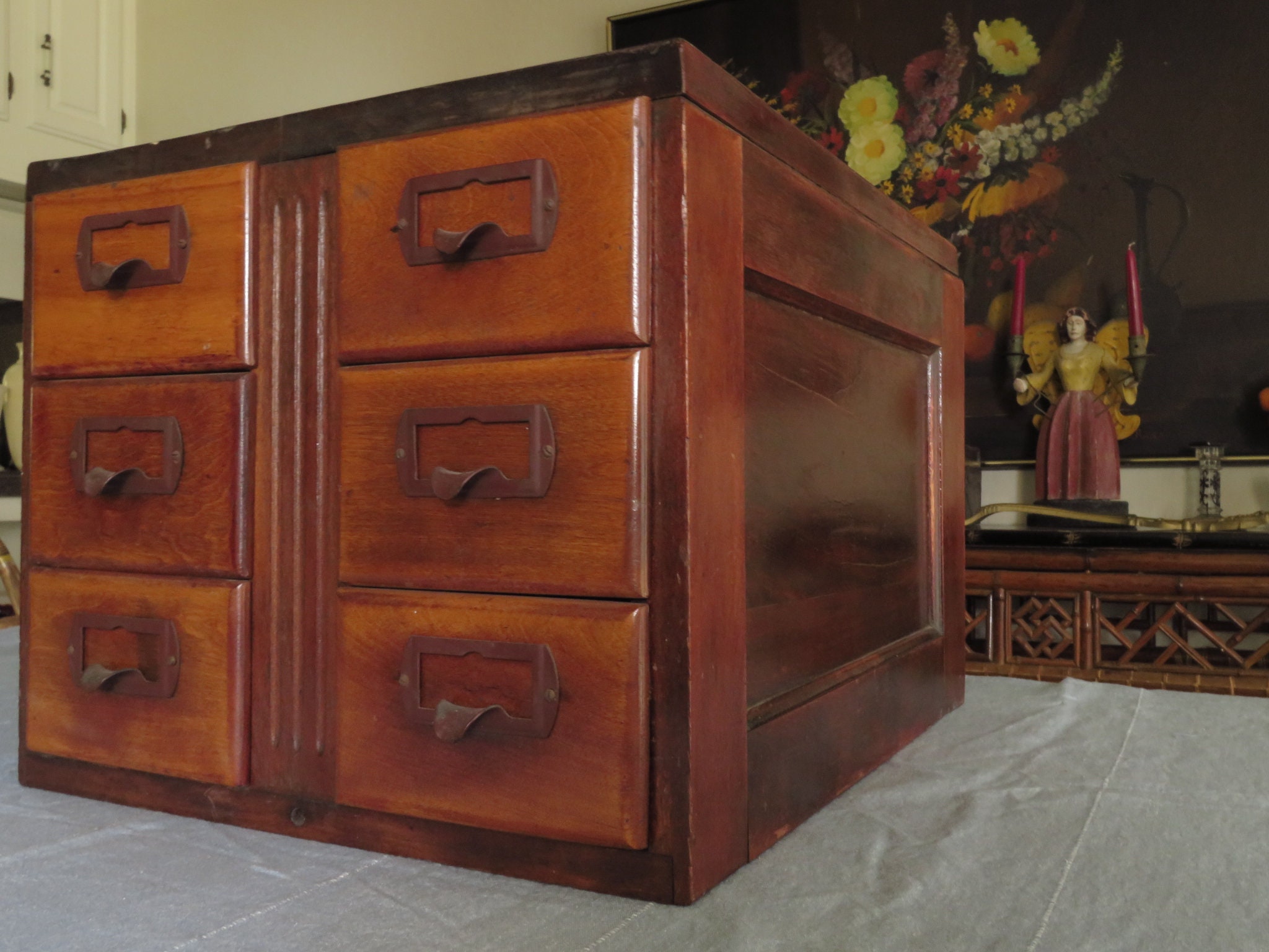 Antique Card Catalog Mahogany Large 6 Drawer Extra Deep Arts Etsy