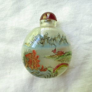 Antique Snuff Bottle Reverse Painting on Glass Landscape Art