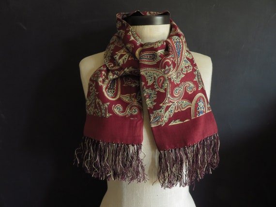 Paisley Fringed Scarf Long Cravat Vintage Rayon Ci