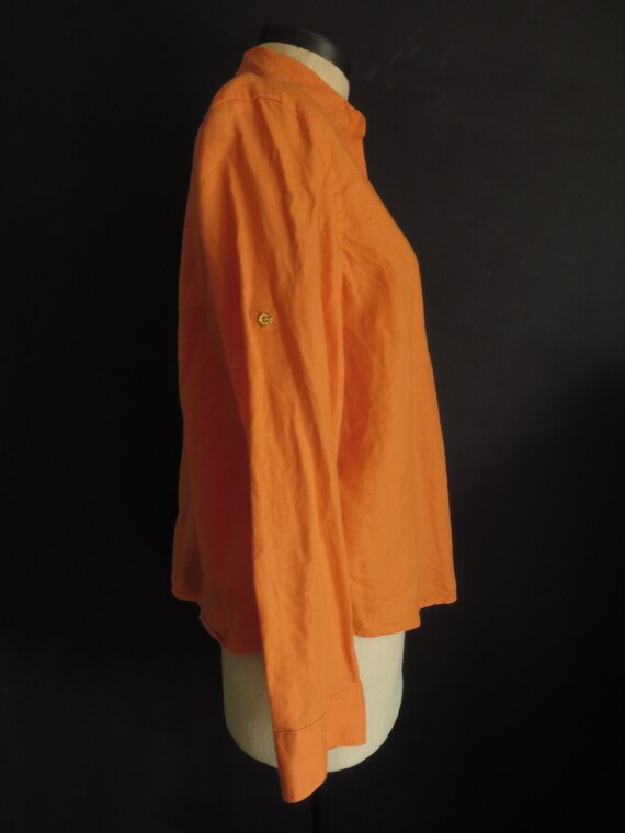 Large Orange Linen Blouse Ralph Lauren Button Fron