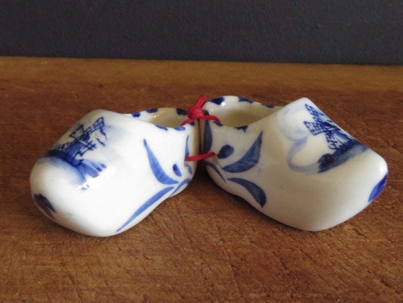 Vintage Delft Clogs Miniature Dutch Clogs Souvenir Holland Hand Painted Porcelain Souvenir Solvang California Danish Village