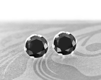 Jet Black Swarovski Crystal Stud Earrings in Sterling Silver • Elegant Classic Black Sparkle Jewelry Gift for Her • 3-7mm Round Ear Studs