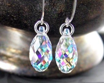 Aurora Borealis Teardrop Earrings, Sterling Silver, Swarovski Crystal Drop Dangle Earrings, Clear AB Northern Lights, Jewelry Gift For Her