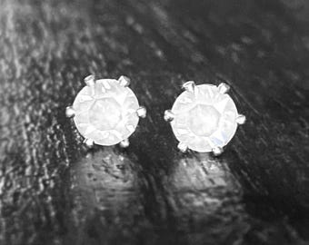 Swarovski White Shimmer Crystal Stud Earrings • Sterling Silver Posts • Snow White 6mm Studs • Sparkly Winter Wedding Jewelry Gift for Her