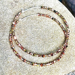 Extra glitzernde Kupfer Gold Kristall Creolen, 925 Sterling Silber, zierliche kleine oder große 3 "metallische runde Creolen, Boho Schmuck
