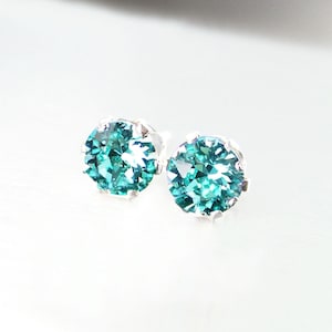 Oorbellen turkoois aquamarijnkristal, sterlingzilver, ZELDZAAM Swarovski-kristal 3 mm-7 mm ronde oorbellen, geboortesteen maart december