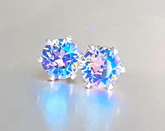 Swarovski blauwe Aurora Crystal-stekers • Sterlingzilveren stiften • ZELDZAME saffierblauwe studs • September geboortesteen sieraden cadeau voor haar