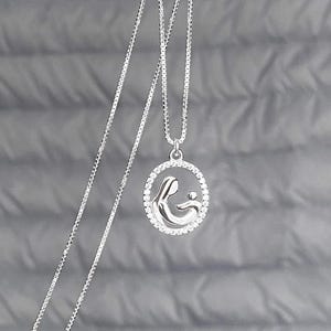 New Baby, Mother & Child Pendant Necklace, 925 Sterling Silver, Diamond Clear Cubic Zirconia Charm, New Mom Gift, Mothers Day Jewelry