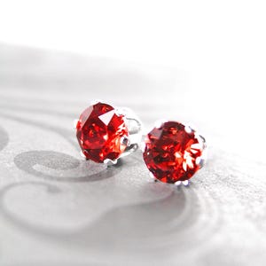 Siam Ruby Red Stud Earrings, Sterling Silver, RARE Swarovski Crystal Ear Post Earrings, 3mm, 4mm, 5mm, 6mm, 7mm Round Studs, July Birthstone
