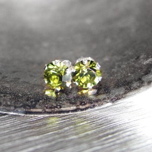 Olive Green Stud Earrings, Sterling Silver, RARE Swarovski Crystal, 3mm, 4mm, 5mm, 6mm Round Ear Studs Pair, Minimalist Jewelry