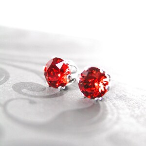 Siam Ruby Red Stud Earrings, Sterling Silver, RARE Swarovski Crystal Ear Post Earrings, 3mm, 4mm, 5mm, 6mm, 7mm Round Studs, July Birthstone