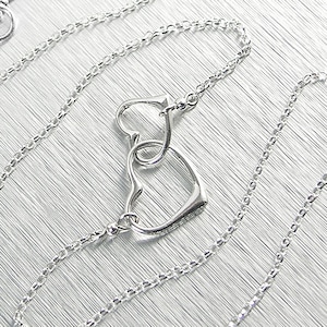 Sterling Silver Heart Infinity Pendant Necklace, Eternity Two Floating Heart Necklace, Unity Double Heart Charm, Valentines Day Gift Jewelry