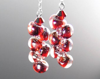 Garnet Red Drop Earrings, Sterling Silver Red Dangle Earrings, Burgundy Red Artisan Glass Earrings, January Birthstone, Elegant Jewelry