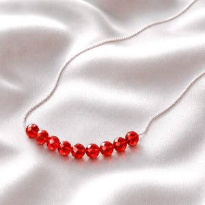 Dainty Ruby Red Swarovski Crystal Necklace • Sterling Silver Chain • 4mm Floating Crystal Beads • July Birthstone Minimalist Jewelry Gift
