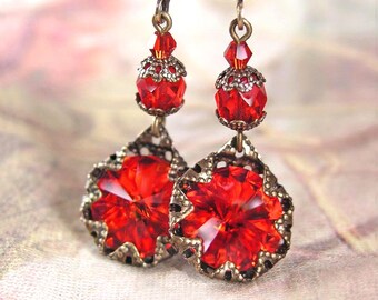 Red Drop Earrings Deep Red Earring Valentine's Gift