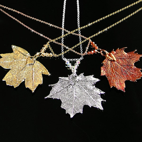 Small Sugar Maple Leaf Necklace, Silver, Gold or Copper Real Baby Maple Leaf Pendant,  Botanical Nature Jewelry