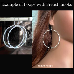 Blue Swarovski Crystal Pearl Hoop Earrings • Sterling Silver Wire • Dainty Iridescent Beaded Hoops • Elegant Gift for Her image 9