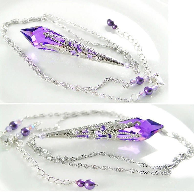 Amethyst Purple Necklace, Sterling Silver, RARE Swarovski Violet Crystal Prism Pendant, Victorian Gift for Her, February Birthstone Jewelry image 3