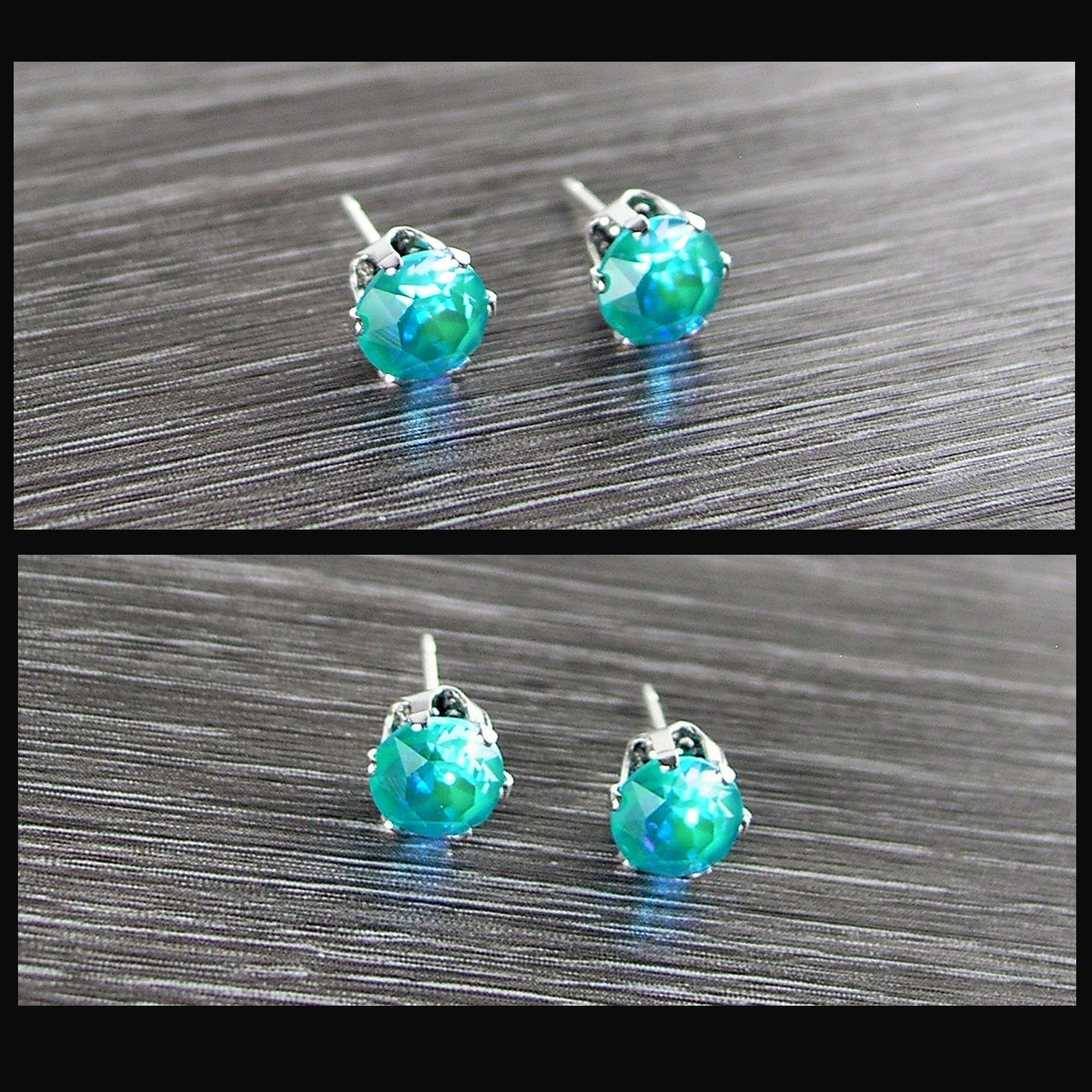 Turquoise Teal Stud Earrings Sterling Silver Blue Green | Etsy