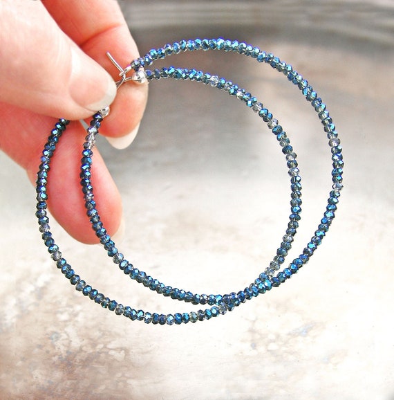 Sparkly Blue Beaded Hoops Sparkly Blue Beaded Hoops