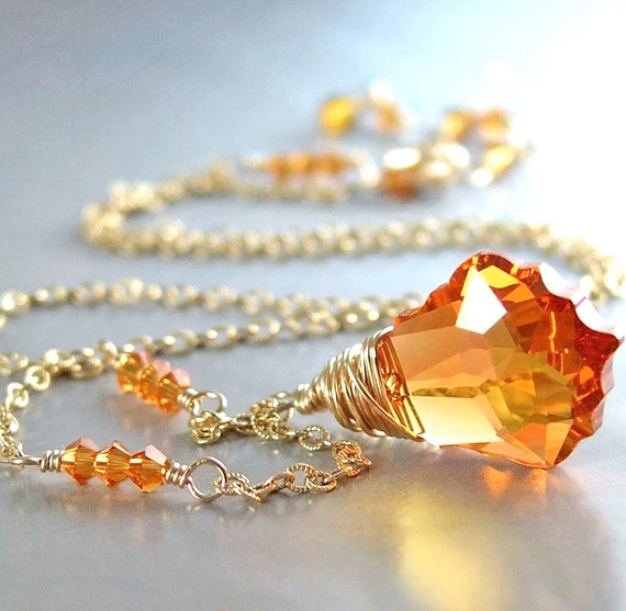 Items similar to Amber Topaz Crystal Necklace 14k Gold Fill Chain