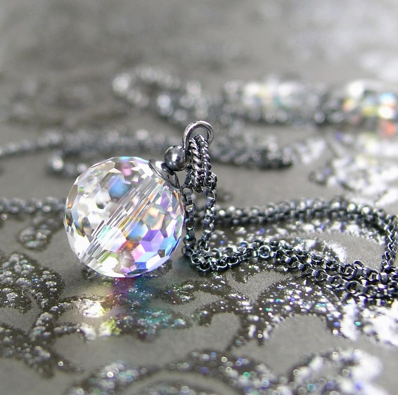 Clear Swarovski Crystal Ball Necklace Sterling Silver Aurora Etsy