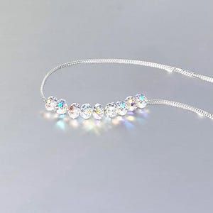 Ultra Dainty Aurora Borealis Bead Minimalist Necklace, 925 Sterling Silver, RARE 4mm Swarovski Clear AB Floating Faceted Crystal Briolettes