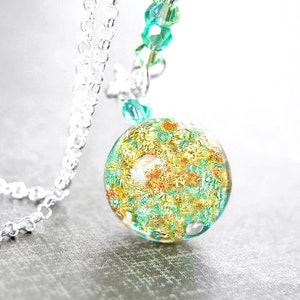 Golden Sea Green Murano Glass Necklace, Sterling Silver, Genuine 24k Gold Artisan Glass Charm Pendant, Authentic Venetian Glass Jewelry