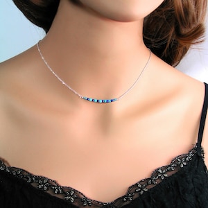 Dainty Turquoise Bar Necklace, Sterling Silver, 14K Gold Fill, Genuine Lapis Lazuli Blue Apatite Gemstone Bar Necklace, Minimalist Jewelry