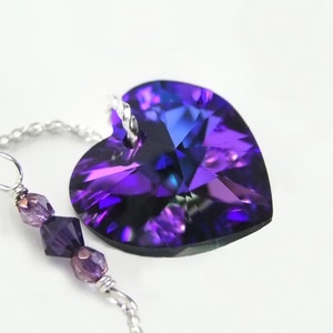 Purple Swarovski Crystal Heart Pendant Necklace, Sterling Silver, RARE Dark Iris Amethyst Charm, February Birthstone Valentines Day Jewelry image 1