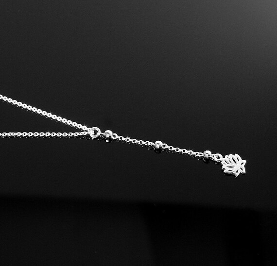 Tiny Sterling Silver Lotus Y Necklace, Ultra Dainty Lotus