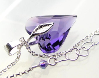 Purple Heart Pendant Necklace, Sterling Silver, RARE Swarovski Tanzanite Violet Crystal Heart Charm, December Birthstone Jewelry