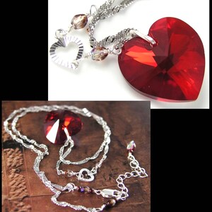 Garnet Red Heart Pendant Necklace, RARE Swarovski Ruby Red Crystal Heart, Sterling Silver, January Birthstone, Valentines Day Jewelry image 2