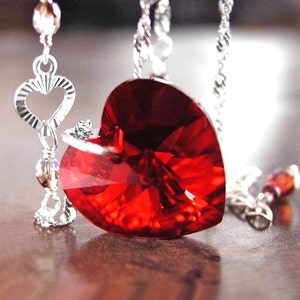 Garnet Red Heart Pendant Necklace, RARE Swarovski Ruby Red Crystal Heart, Sterling Silver, January Birthstone, Valentines Day Jewelry image 1