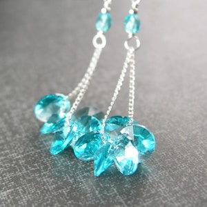 Aqua Blue Crystal Drop Earrings, Sterling Silver, RARE Swarovski Sea Blue Seafoam Aquamarine Crystal Dangle, March Birthstone Jewelry