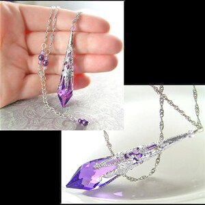 Amethyst Purple Necklace, Sterling Silver, RARE Swarovski Violet Crystal Prism Pendant, Victorian Gift for Her, February Birthstone Jewelry image 4